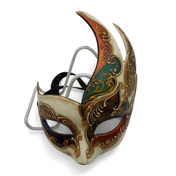 Venetian CARNIVAL MASK Hand Painted Exquisite Details and Elegant Horns - Picture 4 of 7